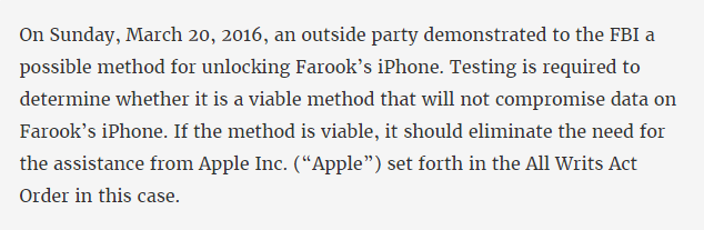 FBI喊话苹果称：已经找到解锁iPhone的办法